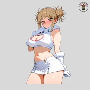 Cute Toga Sticker – Toga with Shy Expression, Golden Eyes, White Outfit Fanart for Otaku Gift, Laptop, Skateboard, Water Bottle