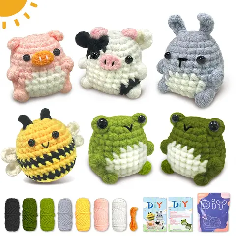 Animal Crochet Kit for Beginners, Amigurumi Crochet, 6 Counts/set Cute Crochet Kit with Crochet Hooks & Animal Crocheting Knitting Set with Step-by-step Video Tutorials