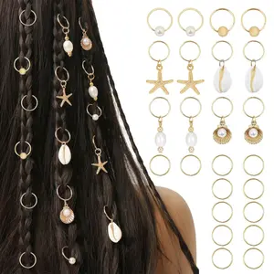 24 PCS Hair Accessories for Women Seashell Loc Hair Jewelry for Braids Conch Dreadlock Clips Starfish Braids Rings Shell Pearl Hair Cuffs Summer Beach Decoration