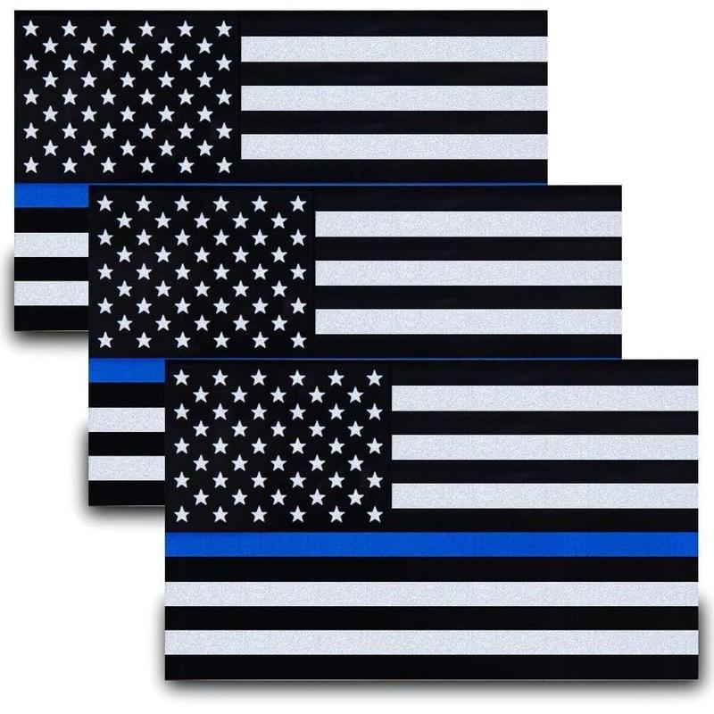 3pcs Reflective US Flag Stickers Thin Blue Line American Flag Decal 5"x3" Vinyl for Car Laptop Bumper Support USA Police Law Enforcement Officers Weatherproof UV & Water-Resistant