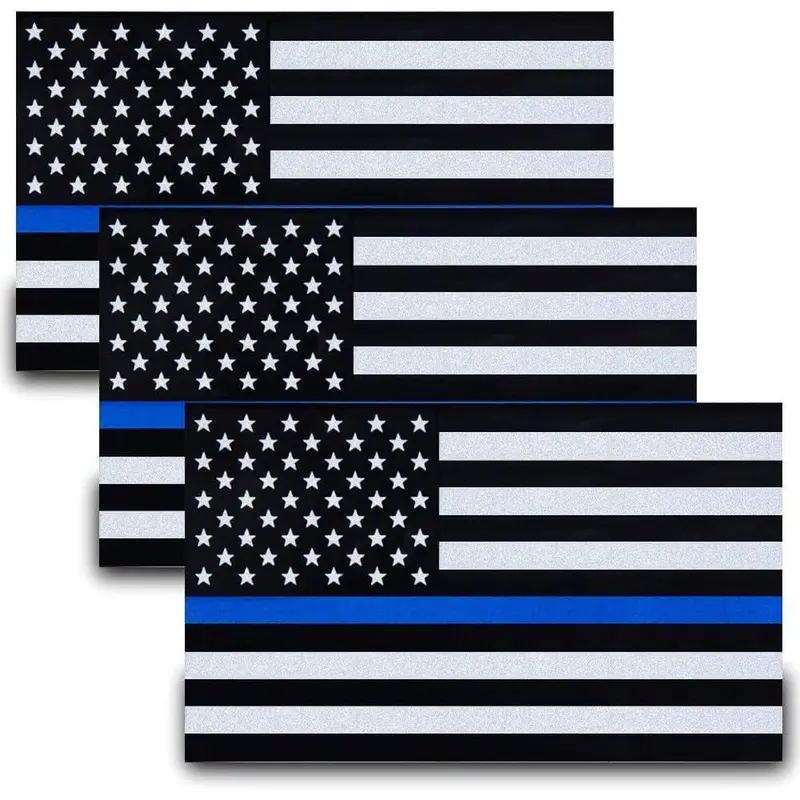 3pcs Reflective US Flag Stickers Thin Blue Line American Flag Decal 5"x3" Vinyl for Car Laptop Bumper Support USA Police Law Enforcement Officers Weatherproof UV & Water-Resistant