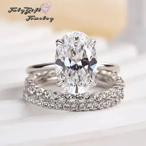3CTSynthetic Moissanite  Rings for Women Wedding Set D VVS1 3 Stones Stackable Band  Hypoallergenic Engagement Promise Anniversary Gift Fine Jewelry R1