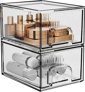 Makeup Organizer, Stackable Bathroom Organizers and Storage, Clear Cosmetic Storage Box