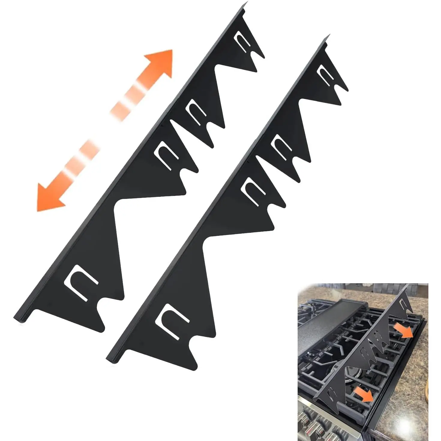 Stove gap filler with stove gap covers, Gap filler for stove and counter, dishwasher air gap, Oven gap filler retractable Length 13.8" to 27.6", Width 0.79",2Pcs Black