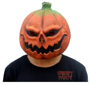 CreepyParty Deluxe Novelty Halloween Costume Party Props Latex Pumpkin Head Mask (Pumpkin)