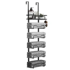 Bathroom Towel Rack, 6-tier Over The Door & Wall Mount Towel Storage Organizer, Bathroom Organizer Supplies, Bathroom Accessory, Bathroom Organizing Accessories, Towel Holder for Small Bathroom, Camper, RV, Bathroom Essentials Accessories #GLOBAL PICKS