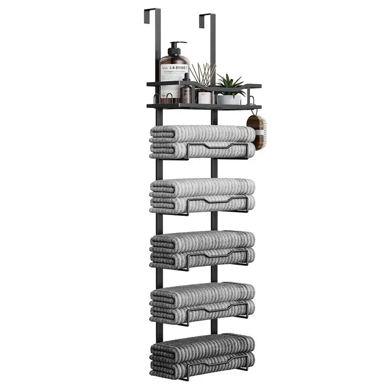 Bathroom Towel Rack, 6-tier Over The Door & Wall Mount Towel Storage Organizer, Bathroom Organizer Supplies, Bathroom Accessory, Bathroom Organizing Accessories, Towel Holder for Small Bathroom, Camper, RV, Bathroom Essentials Accessories #GLOBAL PICKS