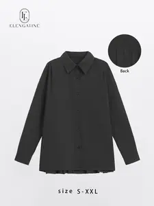 Elengatine Women's Satin White Oversized Shirt – Flowy Pleated Back, Billowy Long Sleeves, Ultra-Soft Fabric, Effortless Loose Fit, Stylish Top for Brunch, Work & Night Outs