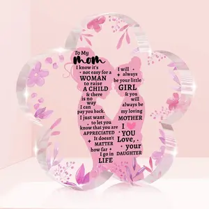 Mom Gifts From Girls, Christmas Flower Shape Acrylic Sign, Mother Birthday Office Desk Decoration, Floral Decorative Gift, Acrylic Desktop Decoration