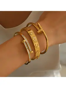 Trendy Clover Zircon 18K Titanium Steel Bracelet for Women Non - Fading Jewelry Gift