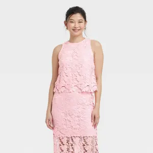 Women's Lace Shirt - A New Day Pink XS: Recycled Polyester, Midweight Fabric, , Pullover Style