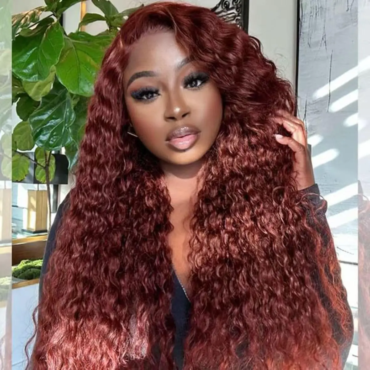 Bling Hair Reddish Brown Deep Wave Lace Front Wigs Human Hair 30 32 Inch Reddish Brown Curly Lace Front Wig 180 Density 33# Deep Wave 13x6 HD Lace Frontal Wigs Human Hair Pre Plucked for Women Colored Human Hair wig