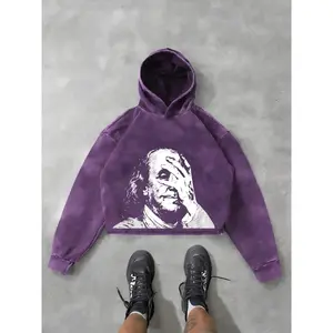 Oversized Fitted Hoodie, Cotton Water Washed Vintage Look, Graphic Print Design, Streetwear Style Fashion for All Seasons