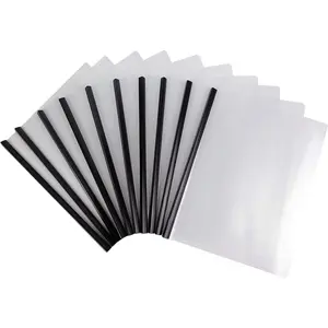 Slide-Grip Covers for Report, Presentation, Thesis, Document, Paper, Resume, Real Estate Brochure. File Organizer with Sliding Bar. Letter Size. Clear Front & Back. 10 pcs Black