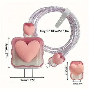 3D Heart Shaped Apple 20W Charger & Data Cable Protective Case | Decorative iPhone Charger Cord Protector Phone Accessory