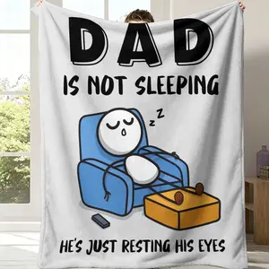"Dad Is Not Sleeping, He’s Just Resting His Eyes" Funny Throw Blanket - Soft White Background Humorous Dad Quote & Cartoon Print Flannel Blanket, Cozy Soft Blanket Featuring the Classic "Dad Napping" Meme, Perfect Father’s Day Gift for Dads & Grandpas