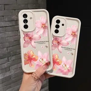 Fashion Pink Floral Pattern Phone Case Suitable for Galaxy A26 A36 A55 A35 A06 A16 A05 A14 A24 A34 A54 A15 A05S A25 A23 A33 A53 A73 A13 4G 5G Shockproof Soft TPU Back Cover