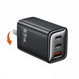 65W GaN PPS 3-Port USB C Fast Charger, Ultra Compact Foldable Wall Charger Block for MacBook Pro/Air, iPad, Galaxy S24/S23, iPhone 16/15/14, Pixel, Switch