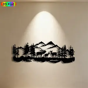 1pc Mountain Deer Family Metal Wall Art, Serene Mountain Deer Statue Mural, Ideal Gift for New Year, Christmas, Nature Decor Enthusiasts,  Metal Wall Decor Wall Sculptures, Perfect for Living Room Wall & Garden Fence, Charming Indoor Outdoor Decor