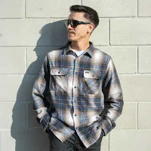 Gunthers Co Men's Classic Collared Cotton Casual Long-Sleeve Birch Flannel Shirt, Navy Cream Plaid, Stitched Hem