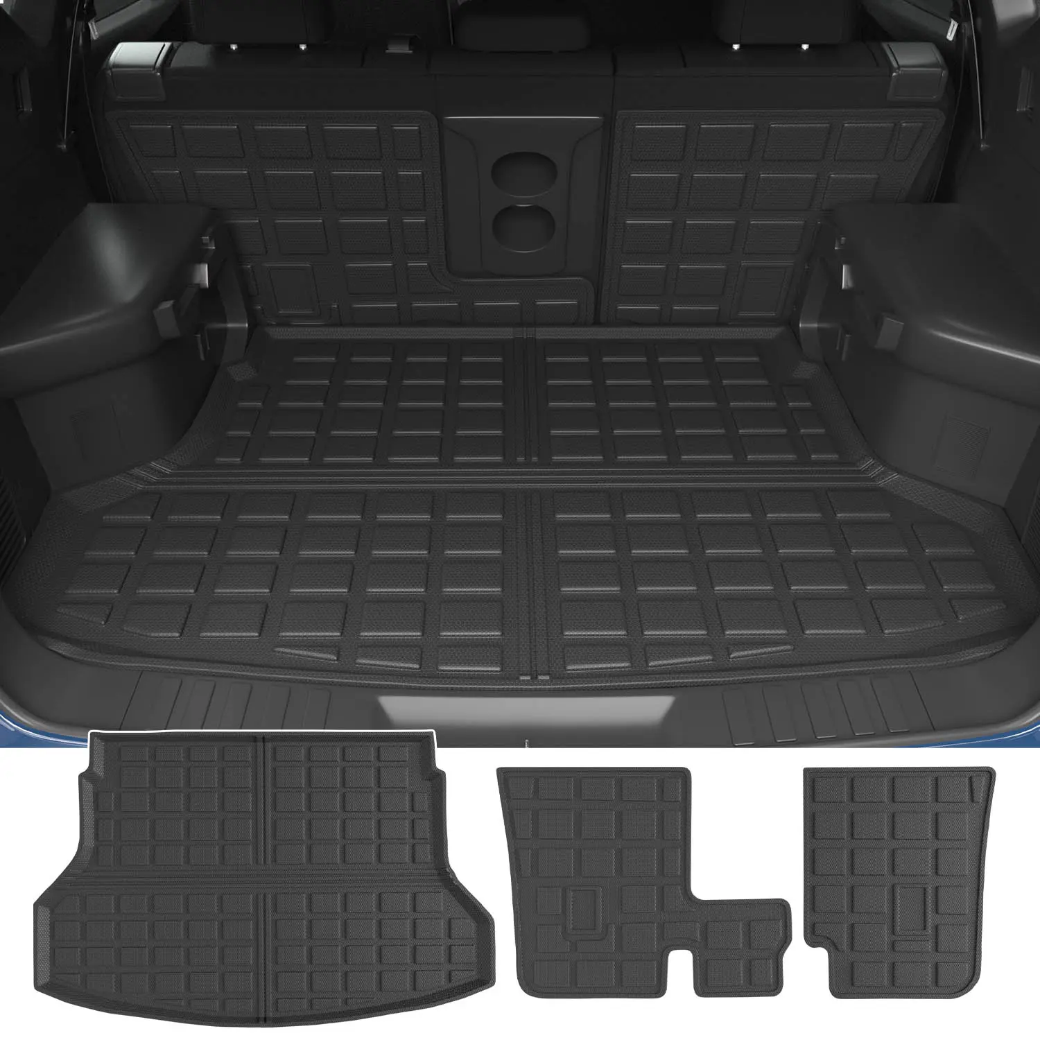 [Fits 14-20 Rogue] Trunk Mat Compatible with 2014-2020 Nissan Rogue SV S SL TPE Cargo Liner Backrest Mat Replacement for 2014-2020 Nissan Rogue Accessories (Fit 2014-2020 Nissan Rogue, Trunk Mat+Backrest Mat)