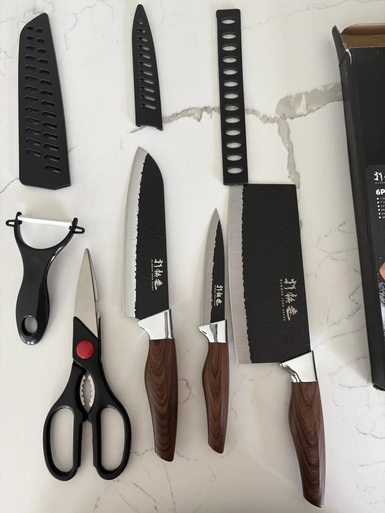 5 PCS kitchen Chef Knife Set includes a cleaver Santoku utility knife, Kitchen Scissors and Peeler
