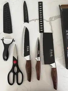 5 PCS kitchen Chef Knife Set includes a cleaver Santoku utility knife, Kitchen Scissors and Peeler