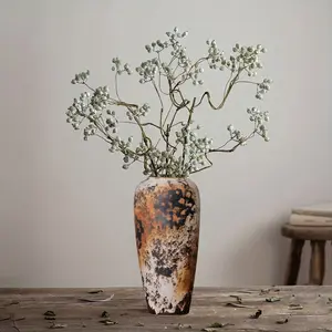 Handmade Ceramic Vase for Home Decor, Rustic Texture Pottery Vase for Dried Flowers, Wabi-Sabi Style Living Room Bedroom Floral Arrangement