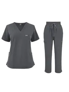 Stylish Leisure Care Center Work Clothes Men's Doctor Scrubbing Suit High Quality Frosted Short Sleeve Pants Suit with Pockets Soft Anti-Wrinkle Spa Coveralls