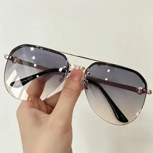 Women’s Semi-Rimless UV Protection Sunglasses, Double Bridge Lightweight Stylish Eyewear for Driving, Beach Outdoor Activitiescontemporary style wear
