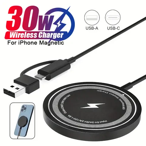 30W Fast USB-C Induction Wireless Charger Pad - 9V Support, iPhone-Compatible Universal Fast Charging Charger for iPhone 17/17 Air/16/15/14/13/12 Pro Max, Samsung Xiaomi Mobile Phones, 30W Wireless Charger, Fast Charging Chargers