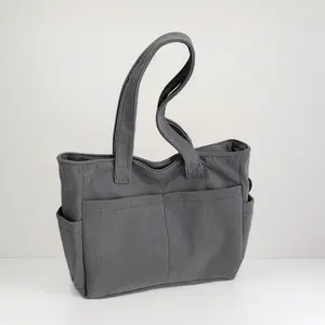 Women's Corduroy Tote Bag Large Capacity Lightweight Shoulder Bag for Travel Work School Casual Trendy Versatile High-quality Daily Commuting Bag with Secure Zipper Closure