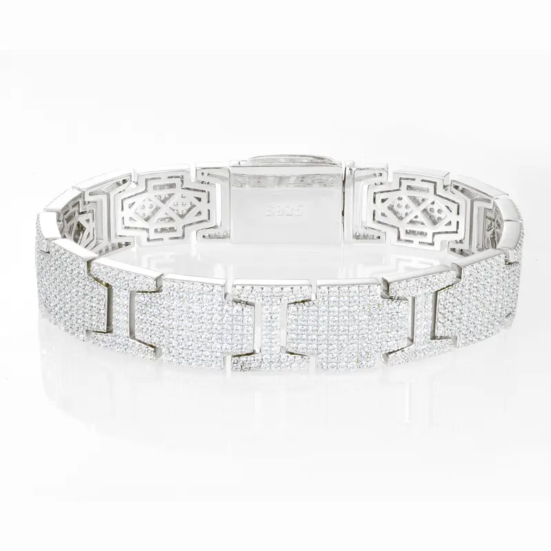 UCCIYO Sparkling Synthetic Moissanite Chain Bracelet 14MM Width S925 Sterling Silver Bracelet【#B389】