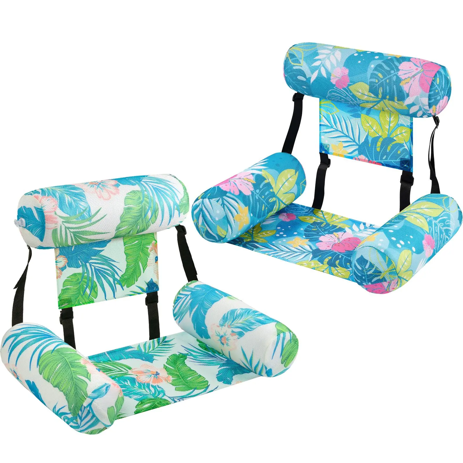 WERNNSAI 2 Pack Pool Floats for Adults, Pool Chair Floats with Cup Holder, Inflatable Pool Float Chair for Kids, Pool Chairs for Water, Floating Recliner Lounger, Mesh Adjustable Straps, Beach Lake Vacation Party Gifts, silla flotante piscina adultos