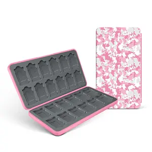 24 game Micro SD Cards Storage, Portable Game Card Case Gift Accessories with Magnetic Closure,Soft Lining and Protective Hard Shell (Pink)