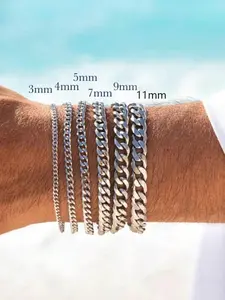 Men's Cuban Chain Bracelet, Classic Stainless Steel Link, Hip Hop Sports Jewelry, Fashion Gift for Party Beach, Stackable Bracelet