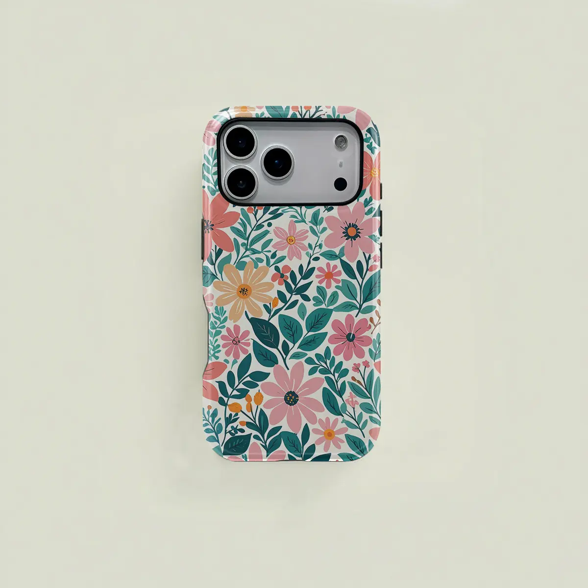 This light pink and green watercolor-style floral and leaf patterned protective case is a durable 2-in-1 device suitable for iPhone 17/16/15/14/13/12/11 Pro Max/Plus/Pro and Samsung Galaxy S26/S25/S24/S23 Ultra series. It features a simple and stylish des