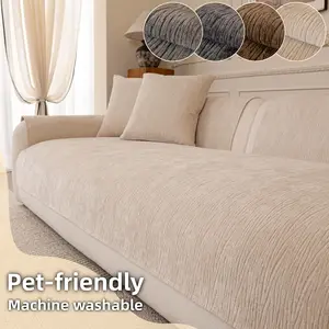 Textured Chenille Dustproof Sofa Cover, 1 Count Solid Color Pet-Friendly Couch Cover, Machine Washable Sofa Cushion Pad/Mat/Slipcover, Soft Thick All-Season Furniture Protector for Dogs & Cats, Fits Armchair, Loveseat, 2/3/4-Seater & L-Shaped Sectional