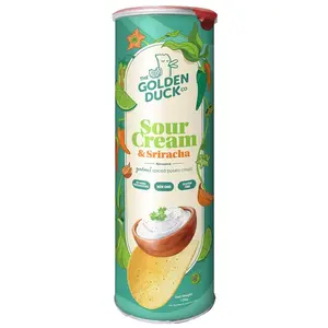 The Golden Duck Sour Cream & Sriracha Spiced Potato Crisps 4.4oz 125g Gourmet Asian Inspired Snack with Aromatic Spices Uniquely Crispy Addictive Crunchy Chips Perfect for Snacking Parties