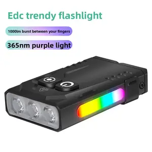 Aluminum Alloy Mini Flashlight RGB Colorful Magnetic Work Light 365nm Purple Light Rechargeable Flashlight