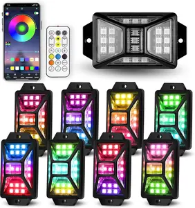 8 Pods Full Angle RGB Rock Lights for Trucks Jeep UTV SUV ATV Boat Golf Cart, Waterproof Multi-Color, App/Remote Control Led Rock Lights with Music Mode