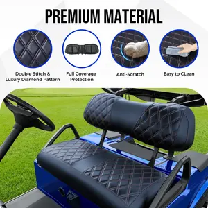 Custom Fit Golf Cart Seat Covers Compatible with Club Car DS & Precedent, EZGO TXT & RXV, Waterproof Vinyl Leather Front & Rear Padded Seat Protector Set, No Stapler Required