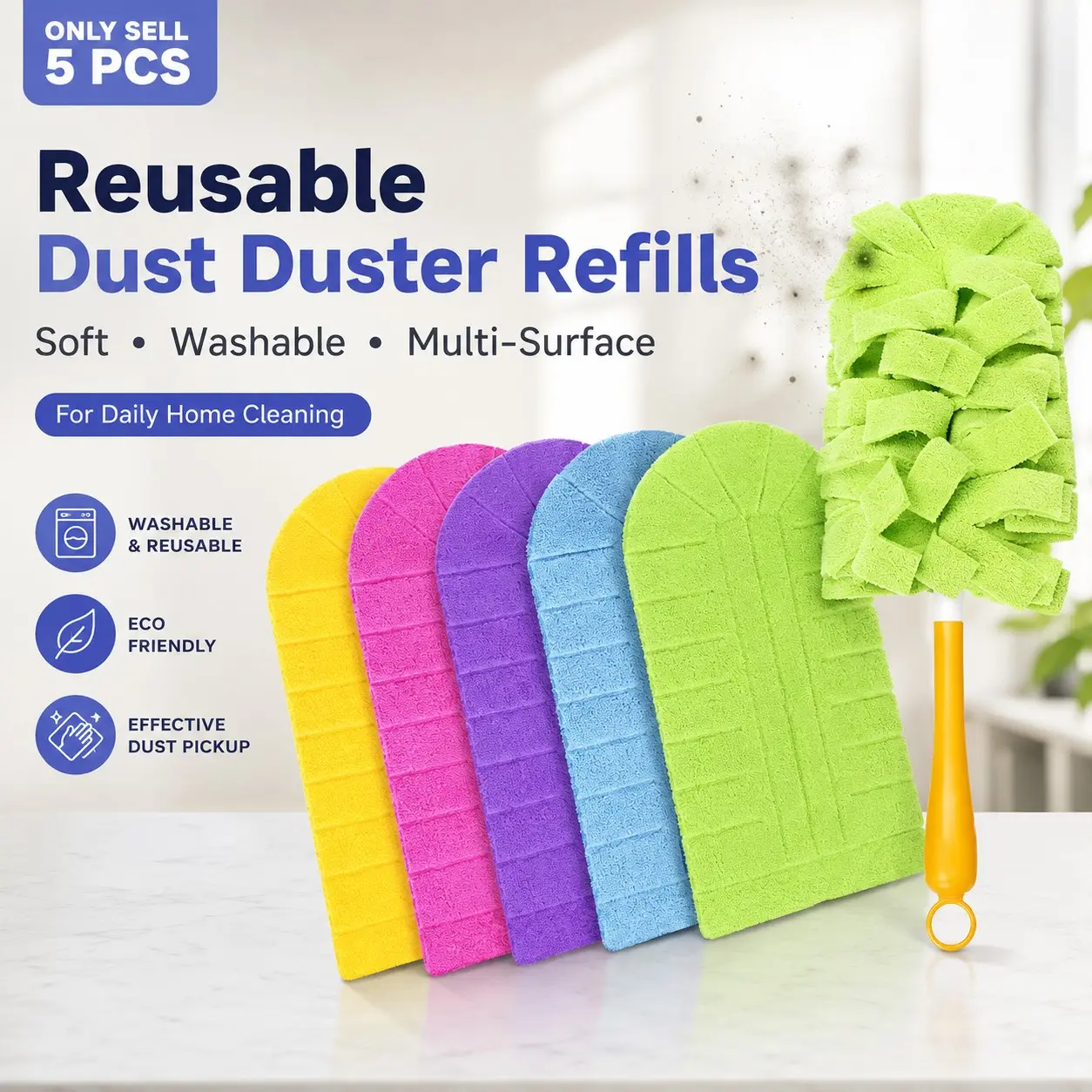 5 PCS Dusters for Cleaning Dusting Replacement Kit, Reusable Microfiber Dust Duster Refills With Soft Washable Fleece Covers for Furniture, Ceiling Fans, Blinds, Floors & Home
