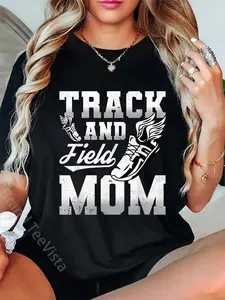 100% Cotton Unisex Track And Field Mom, Sports, Athlete T-Shirt Vingate Printed Casual Round Neck T shirt