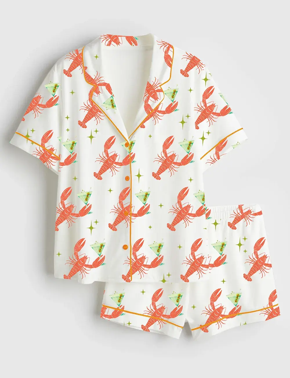 Trendy Lobster And Dirty Martini Fisherman Aesthetic Vintage Coastal Short And Long Sleeve Pajama Set, Sleepwear for Women