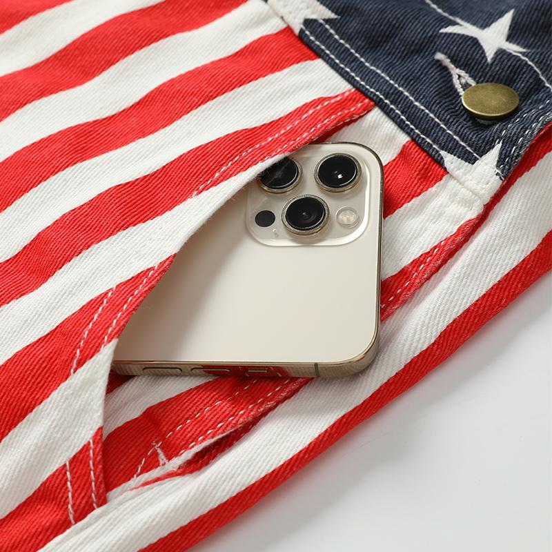 American Flag Overalls for Men and Women, Unisex Bib Pants with Soft Stretch Fabric, Breathable Summer Streetwear Outfit for Independence Day, Memorial Day, National Holiday Festivals, Parades, Parties and Casual Vacation Wear