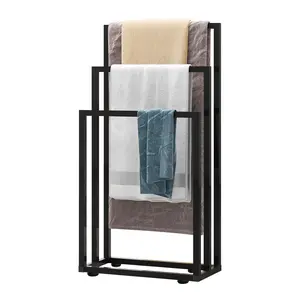 Garvee 39'' High Black 3-Tier Free Standing Towel Rack for Bathroom, Rust-Resistant Towel and Blanket Organizer, Ideal for Bathroom and Pool Use