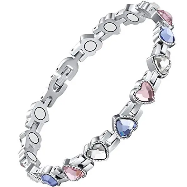 Heart Crystal Magnetic Bracelet for Women, Adjustable Titanium Steel Link, Sparkling Heart Jewelry Gift for Her