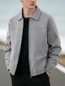 Men's versatile casual jacket with zipper closure design, made of suede like fabric that is easy to maintain and has a light temperament. It is a business collar jacket suitable for daily life, work travel, and formal wear - Spring and Autumn
