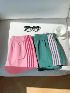 Women's Quick-Dry Breathable Sport Shorts, Loose-Fitting Elastic Waist Summer Casual Outerwear, Striped Wide-Leg Short Pants